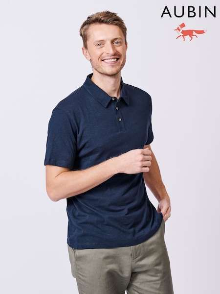 Aubin Blue Arnold Cotton Linen Polo Shirt (AT0854) | £65
