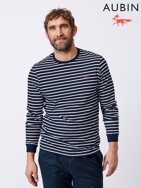 Aubin Blue Ferriby Long Sleeve 100% Cotton T-Shirt (AT0860) | £45