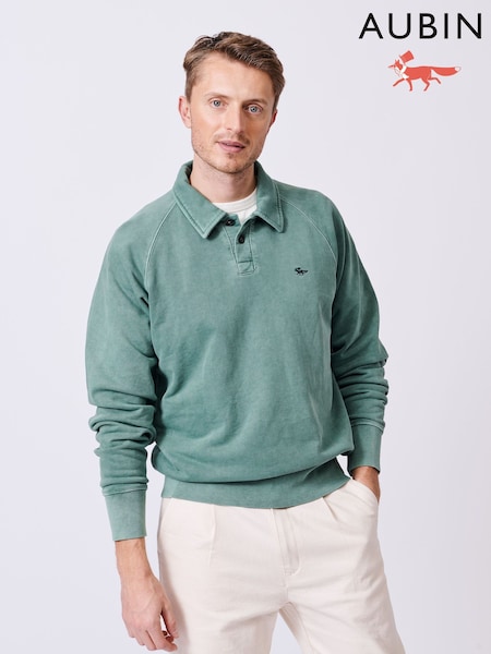 Aubin Blue Raithby Button Neck 100% Cotton Sweatshirt (AT0864) | £89