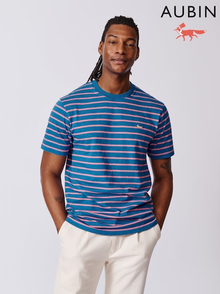 Aubin Blue Berkeley Slub 100% Cotton T-Shirt (AT0865) | £39