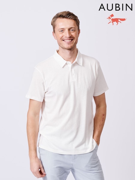 Aubin Arnold Cotton Linen White Polo Shirt (AT0869) | £65