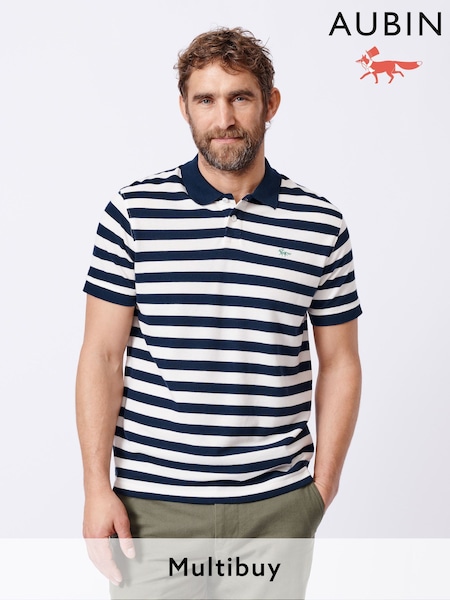 Aubin Blue Elkington Striped Polo Shirt (AT0881) | £59