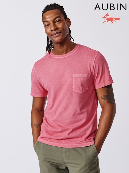 Aubin Pink Hareby Garment Dyed Pocket T-Shirt (AT0885) | £39