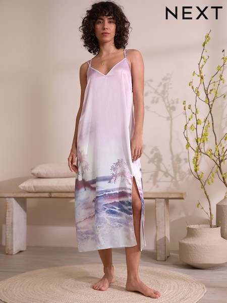 Pink Scene Satin Slip (AT0909) | £38