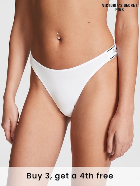 Victoria's Secret PINK Optic White Thong Cotton Logo Boyshort Knickers (AT0922) | £9
