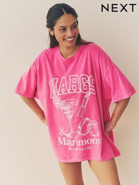 Pink Bridesmaid 100% Cotton Oversized Nightie (AT0950) | £20
