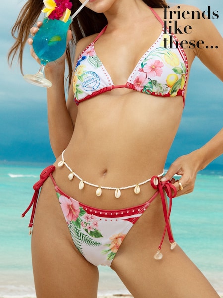 Friends Like These Pink Tie Side Tie Side Bikini Bottoms With Shell Trim (AT0964) | £14