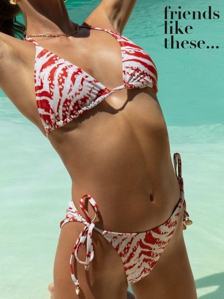Friends Like These Red/Cream Triangle Triangle Tie Side Bikini Top With Shell Trim (AT0968) | £16