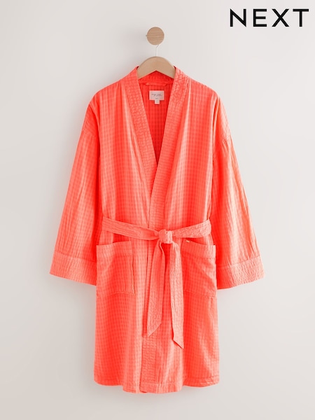 Fluro Pink 100% Cotton Gingham Lightweight Dressing Gown (AT0969) | £36