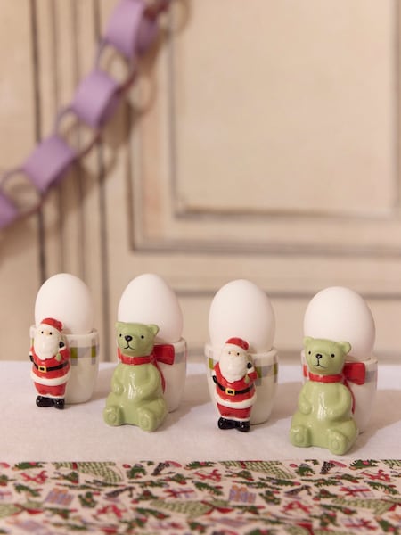 Cath Kidston Set of 4 Green Christmas Bear And Santa Egg Cups (AT0999) | £16.50