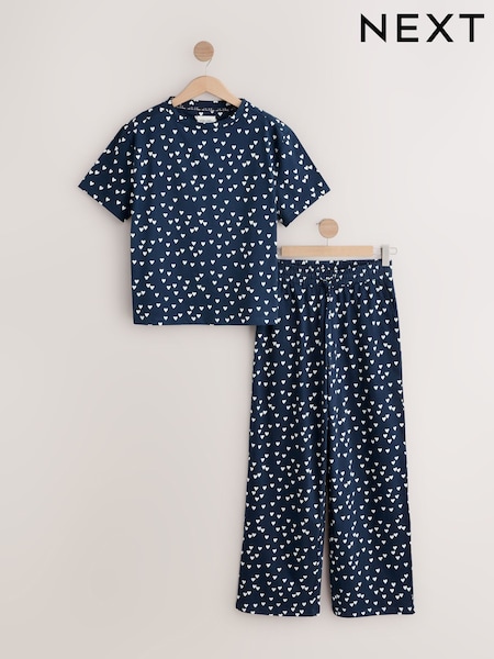 Navy Heart 100% Cotton Short Sleeve Pyjamas (AT1043) | £24