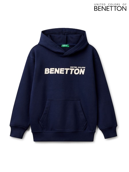 Benetton Boys Blue Logo Hooded 100% Cotton Sweatshirt (AT1081) | £26