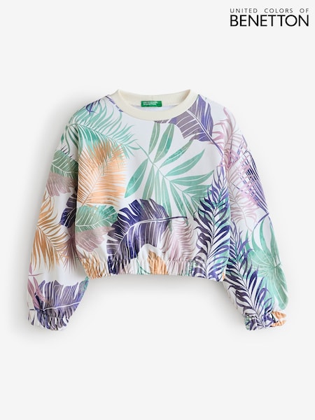 Benetton Girls All Over Pattern 100% Cotton White Sweatshirt (AT1085) | £30