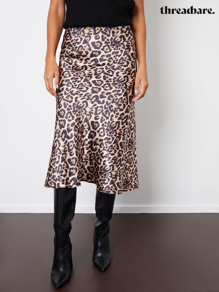 Threadbare Brown Satin Midi Skirt (AT1110) | £35
