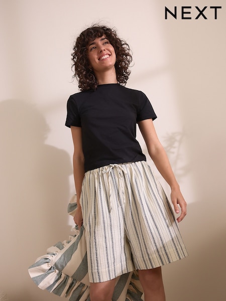 Black Stripe Cotton Blend Jort Set Pyjamas (AT1146) | £35