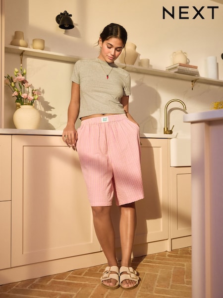 Pink Stripe Cotton Blend Jort Set Pyjamas (AT1153) | £36