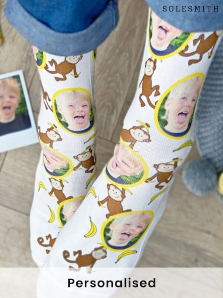 Solesmith My Little Cheeky Monkey Photo White Socks (AT1196) | £24
