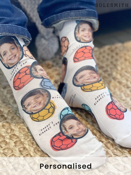 Solesmith Daddys Biggest Fan Photo Football White Socks (AT1201) | £24