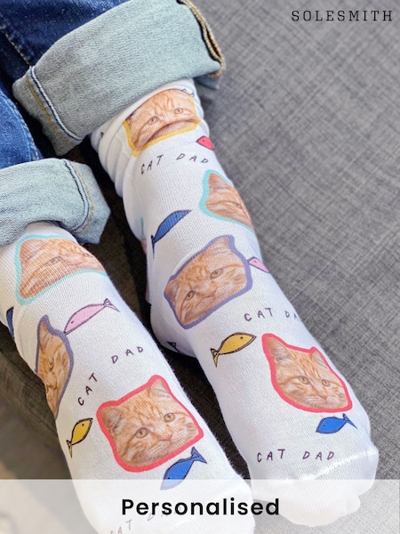 Solesmith Cat Parent Personalised Photo White Socks (AT1203) | £24