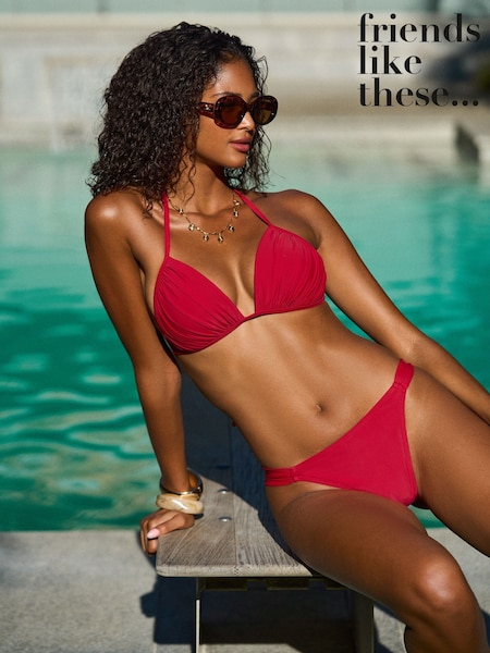 Friends Like These Red Triangle Pleated Triangle Tie Back Bikini Top (AT1220) | £24
