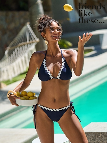 Friends Like These Navy Lace Trim Tie Side Bikini (AT1247) | £36