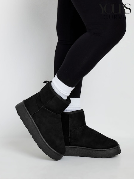 Yours Curve Black Wide Fit Faux Fur Lined Microsuede Boots (AT1259) | £34
