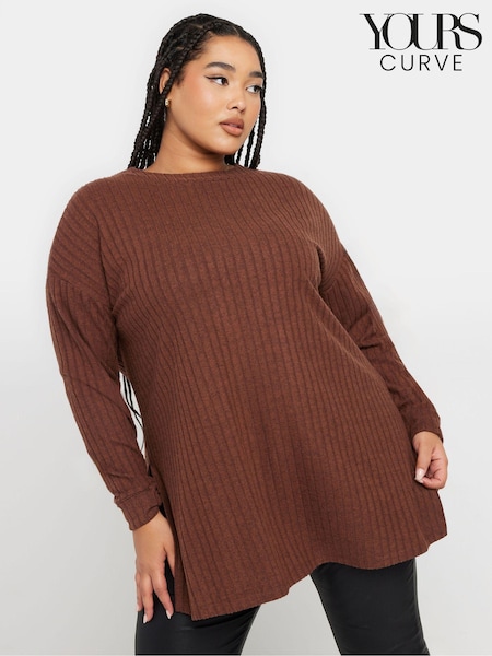 Yours Curve Brown Turtle Neck Side Split Jumper (AT1268) | £31