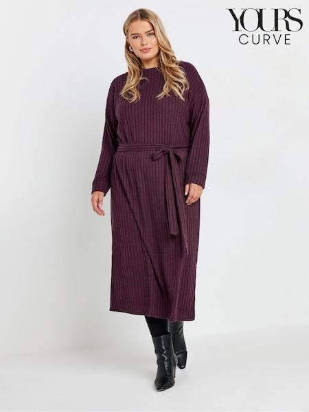 Yours Curve Purple High Neck Knitted Midi Dress (AT1270) | £41
