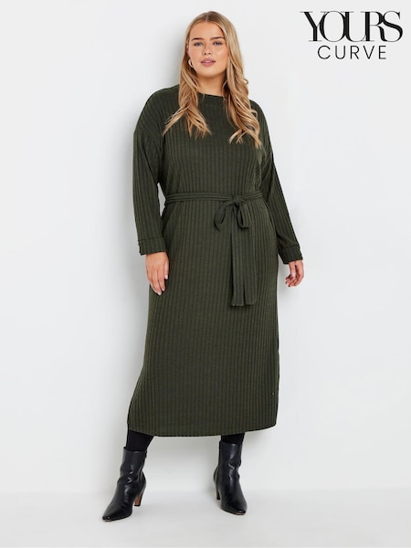 Yours Curve Green High Neck Knitted Midi Dress (AT1276) | £41