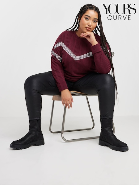 Yours Curve Red Chevron Studded Jumper (AT1282) | £34