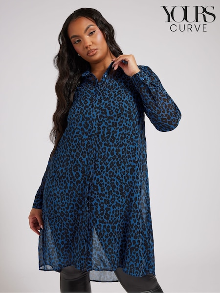 Yours Curve Blue Animal Print Longline Shirt (AT1299) | £39