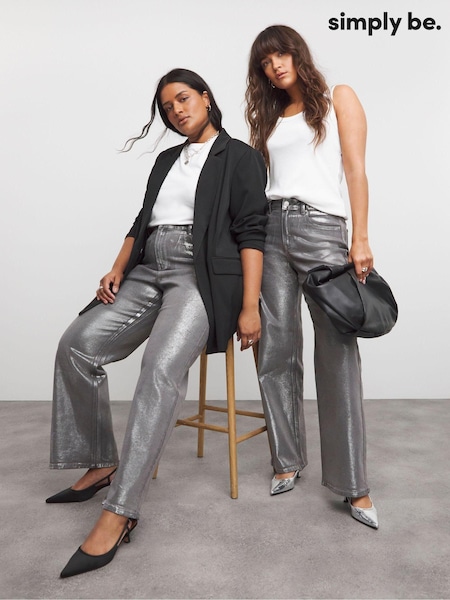 Simply Be Silver Metallic Coated Straight Leg Jeans (AT1379) | £49