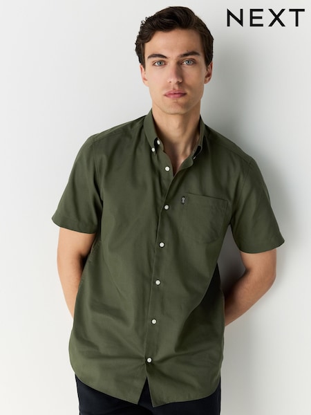 Dark Green Regular Fit Short Sleeve Easy Iron Button Down Oxford Shirt (AT1401) | £22