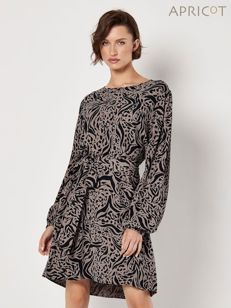 Apricot Grey Leopard And Zebra Belt Shift Dress (AT1420) | £39