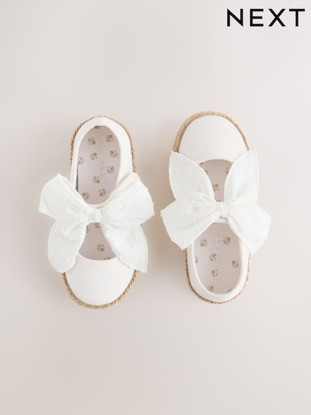 White Broderie Bow Touch And Fasten Strap Shoes (AT1499) | £19 - £22