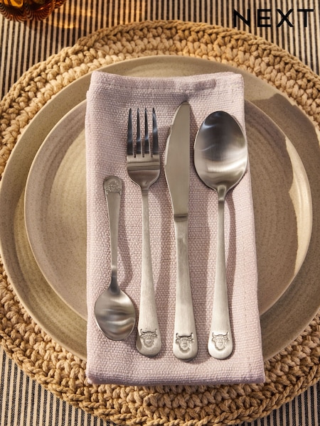 16 Piece Brushed Silver Hamish The Highland Cow Cutlery (AT1504) | £24