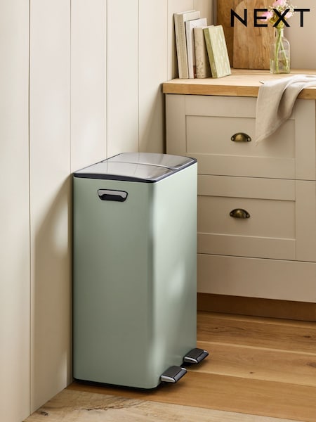 Sage Green 60L 3 Compartment Recycling Soft Close Pedal Bin (AT1505) | £120