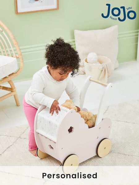 JoJo Maman Bébé Pink Personalised Pretty Floral Doll Pram (AT1507) | £55