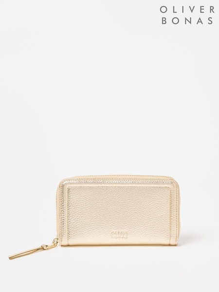 Oliver Bonas Gold Maddie Metallic Zip Around Purse (AT1641) | £30
