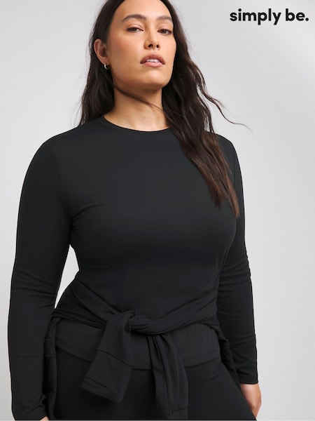 Simply Be Black Long Sleeve Active Top With Thumbholes (AT1668) | £28
