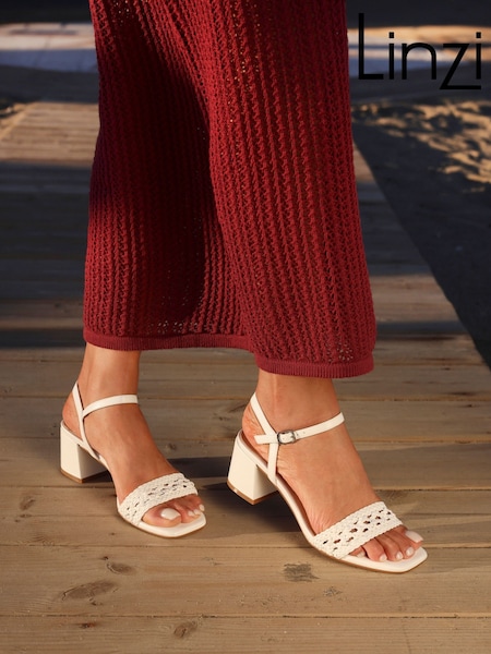 Linzi White Ruthie Handwoven Low Block Heeled Sandals (AT1826) | £35