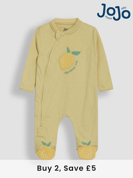 JoJo Maman Bébé Yellow Cotton Footed Appliqué Zip Sleepsuit (AT1977) | £18 - £21