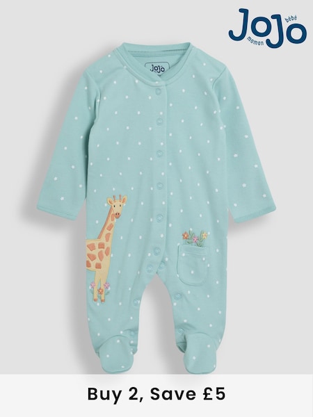 JoJo Maman Bébé Duck Egg 100% Cotton Footed Appliqué Popper Sleepsuit (AT1994) | £21