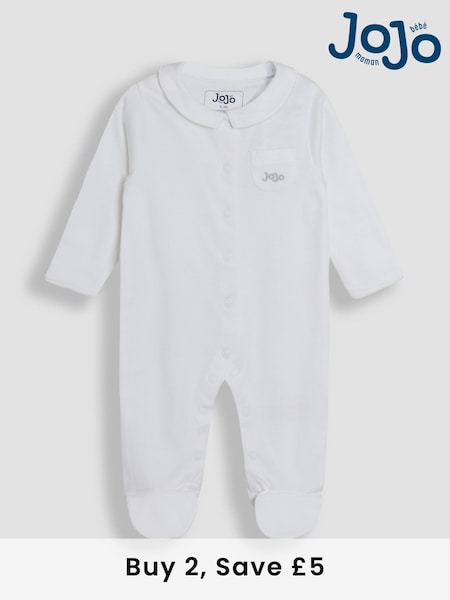 JoJo Maman Bébé White 100% Cotton Collared Sleepsuit (AT1995) | £19