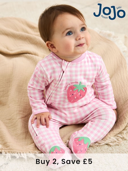 JoJo Maman Bébé Pink Footed Appliqué Zip Sleepsuit (AT2002) | £21