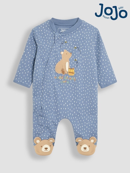 JoJo Maman Bébé Blue 100% Cotton Footed Appliqué Zip Sleepsuit (AT2005) | £21