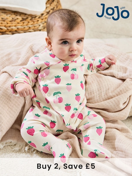 JoJo Maman Bébé Cream Cotton Footed Cross-Over 100% Cotton Sleepsuit (AT2008) | £20
