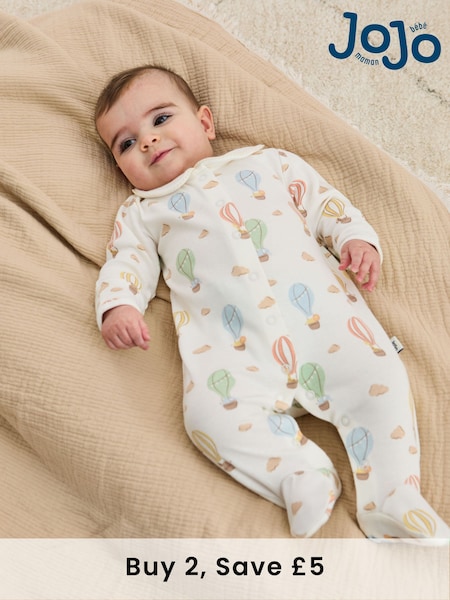 JoJo Maman Bébé Cream Collared Print Footed Sleepsuit (AT2016) | £21