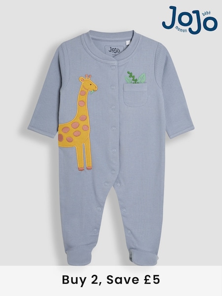 JoJo Maman Bébé Blue Footed Appliqué Popper Sleepsuit (AT2038) | £18