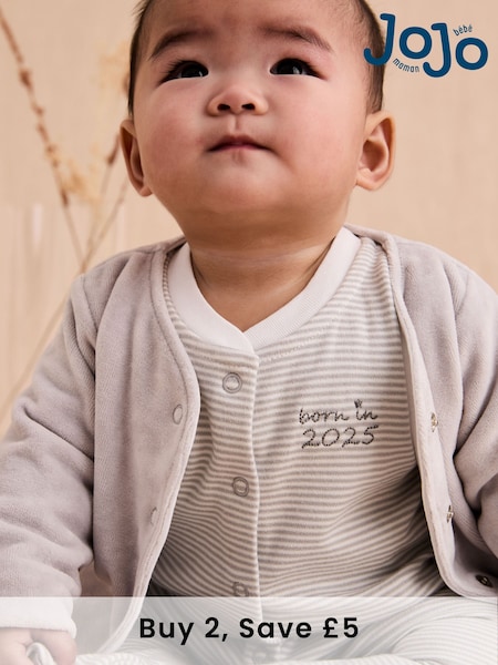 JoJo Maman Bébé Stripe 2-Piece Footed Sleepsuit & Velour Jacket (AT2046) | £28